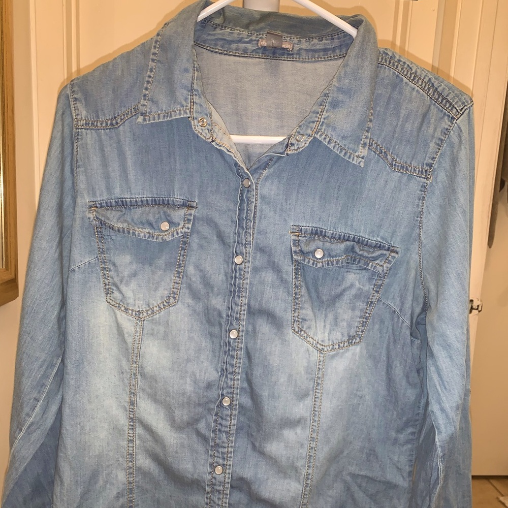 Soft Faux denim snap up top